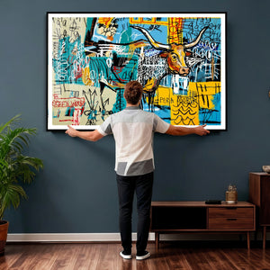 Basquiat Style Bird Bull Graffiti Wall Art Canvas Print,