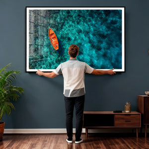 Turquoise Ocean Boat Wall Art Canvas Print