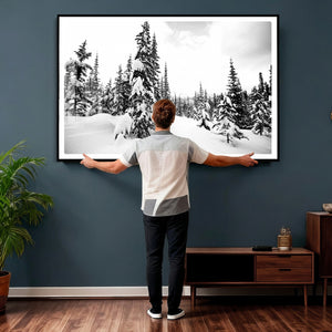 Black and White Snowy Pine Forest Wall Art Canvas Print,