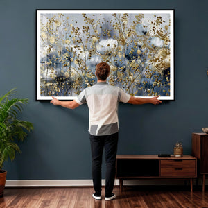 Abstract Floral Wall Art Canvas Print – Gold and Blue