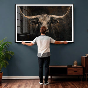 Vintage Longhorn Bull Wall Art Canvas Print – Rustic Western