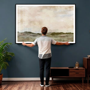Muted Watercolor Hill Landscape Print — Beige Taupe Cloudy