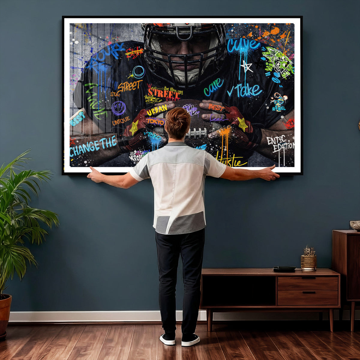 Graffiti American Football Player Street Art Wall Art Canvas