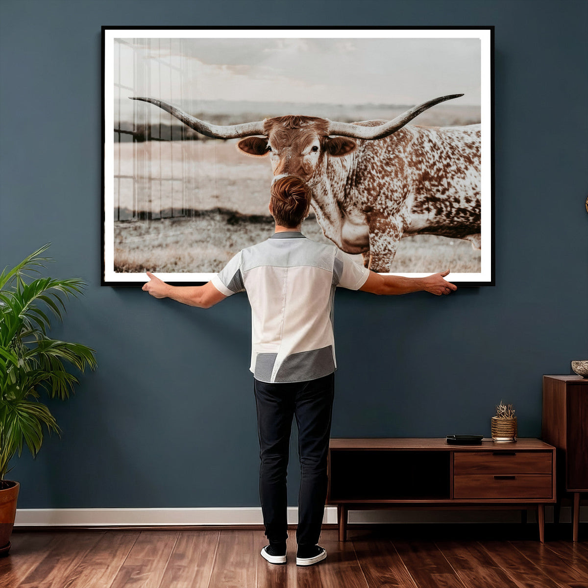 Texas Longhorn Bull Rustic Wall Art Canvas Print