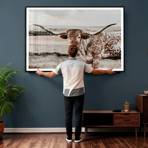 Texas Longhorn Bull Rustic Wall Art Canvas Print