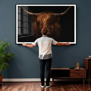 Highland Cow Wall Art Canvas Print – Moody Dark Rustic