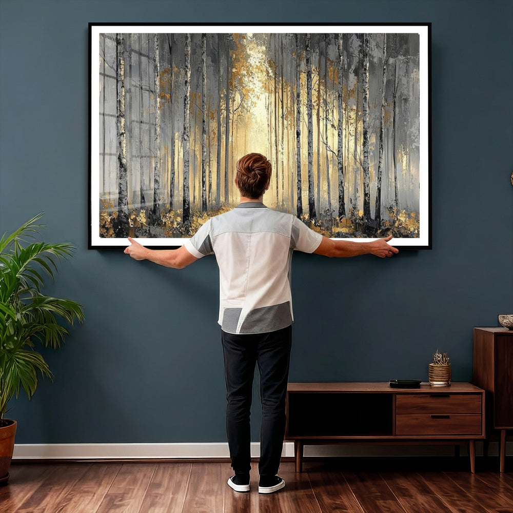 Abstract Birch Forest Wall Art Canvas Print – Modern Neutral