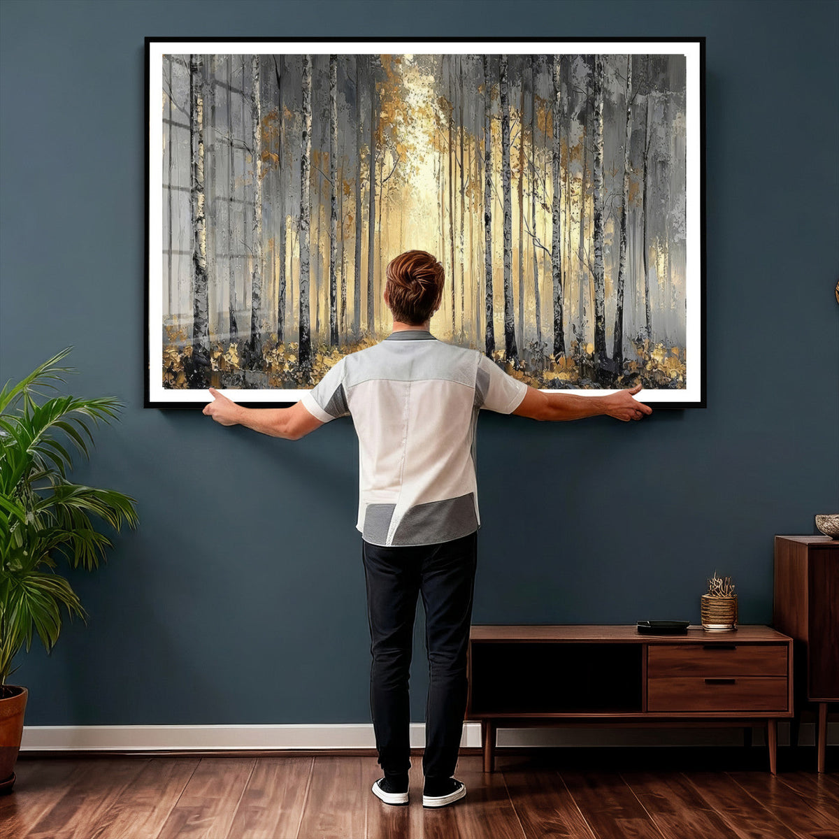 Abstract Birch Forest Wall Art Canvas Print – Modern Neutral