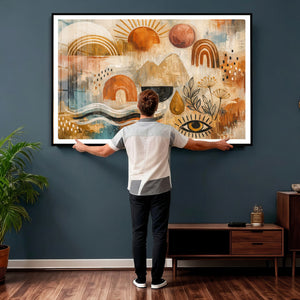 Geometric Boho Abstract Wall Art Canvas Print, Orange Blue