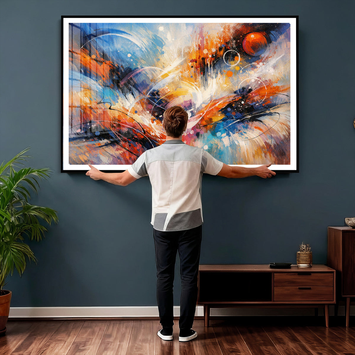 Lyrical Abstraction Wall Art Canvas Print, Orange Blue