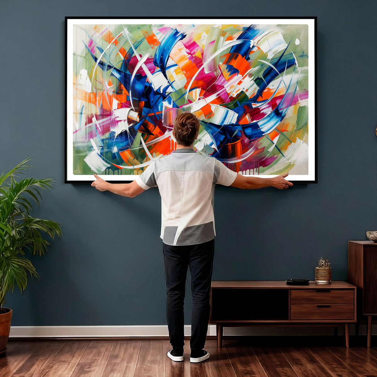 Geometric Abstract Wall Art Canvas Print, Orange Blue