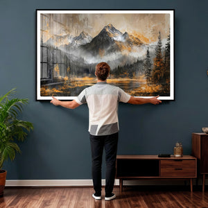 Mountain Lake Canvas Wall Art — Rustic Forest Landscape