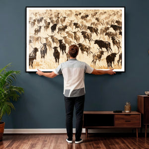 Texas Longhorn Sepia Canvas Wall Art, Western Cattle