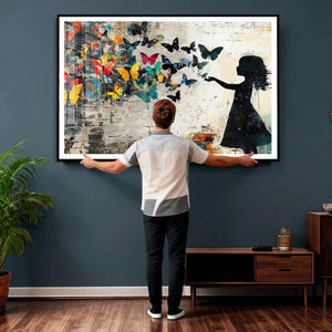 Banksy Butterfly Girl Wall Art Canvas Print, Framed Street