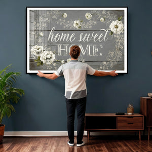 Home Sweet Home Wall Art Canvas Print, Floral Farmhouse