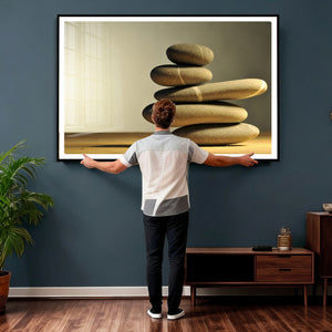 Zen Stone Wall Art Canvas Print, Balanced Rock Stack Framed