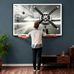 Vintage Airplane Wall Art Canvas Print, Black and White