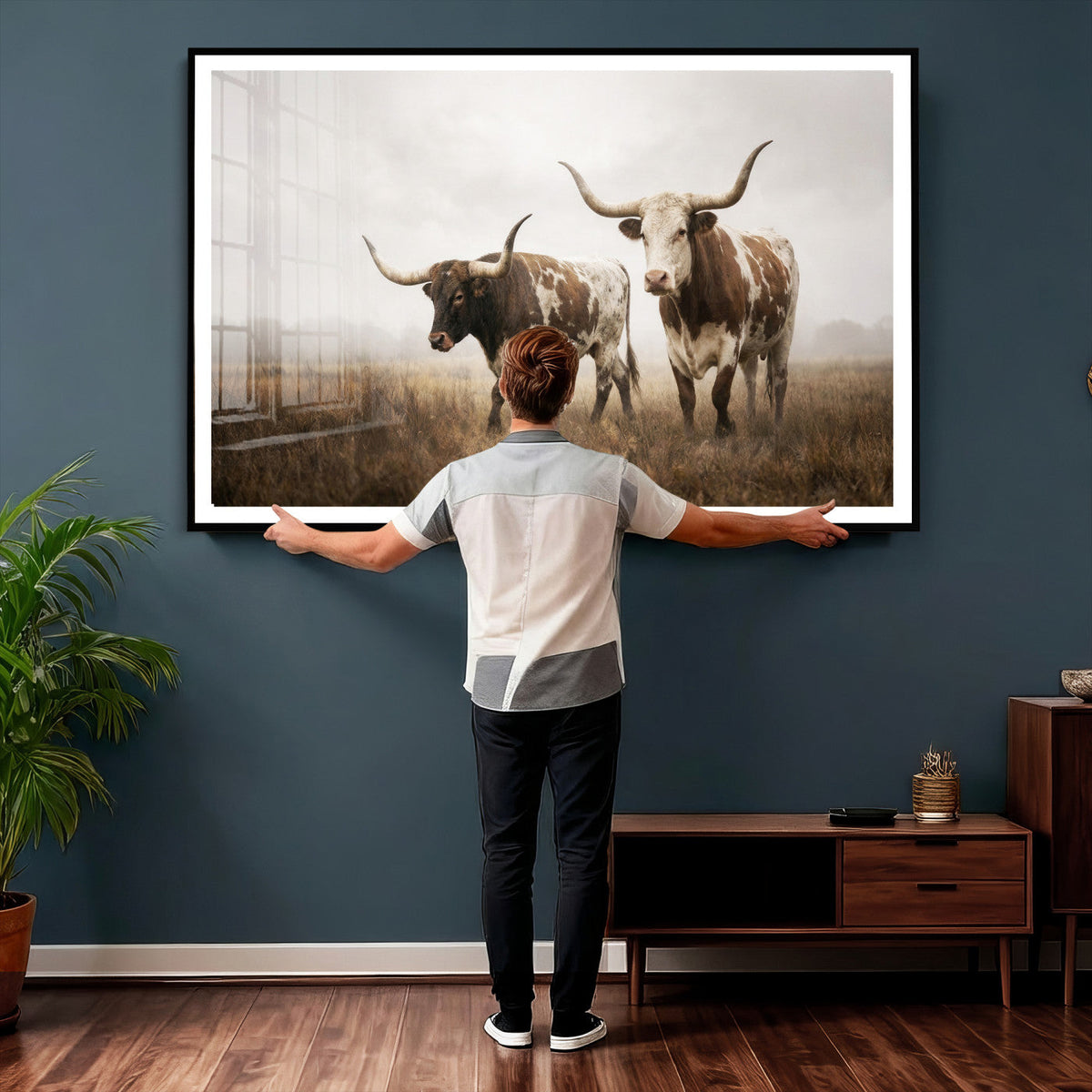 Texas Longhorn Canvas Wall Art Western Bull Desert Moody