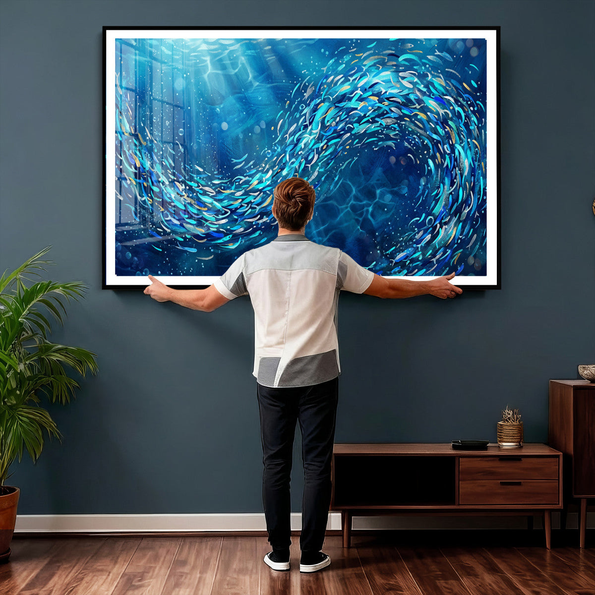 School of Fish Canvas Print | Blue Ocean Underwater Wall Art