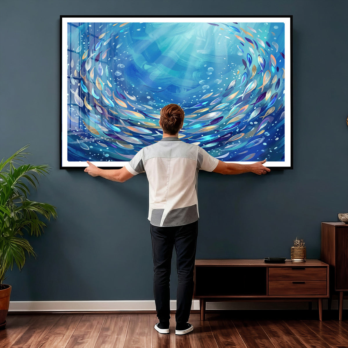 School of Fish Canvas Print | Blue Ocean Underwater Wall Art