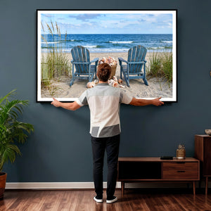 Large Beach Canvas Wall Art Coastal Adirondack Chairs Ocean