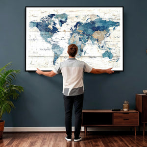 Watercolor World Map Canvas Wall Art Print – Abstract
