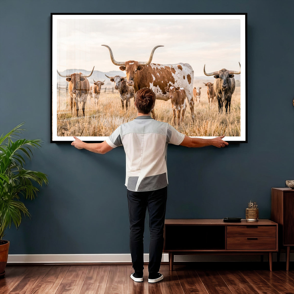 Texas Longhorn Canvas Wall Art, Rustic Farm Animal Photography Print, Farmhouse Country Decor, Western Ranch Art