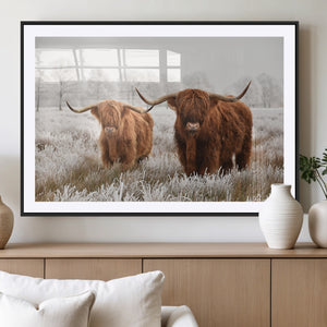 Longhorn Cattle Wall Art Canvas Print, Framed Farmhouse