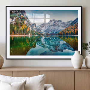 Spectacular autumn view of Braies Lake Wall Art Canvas Print