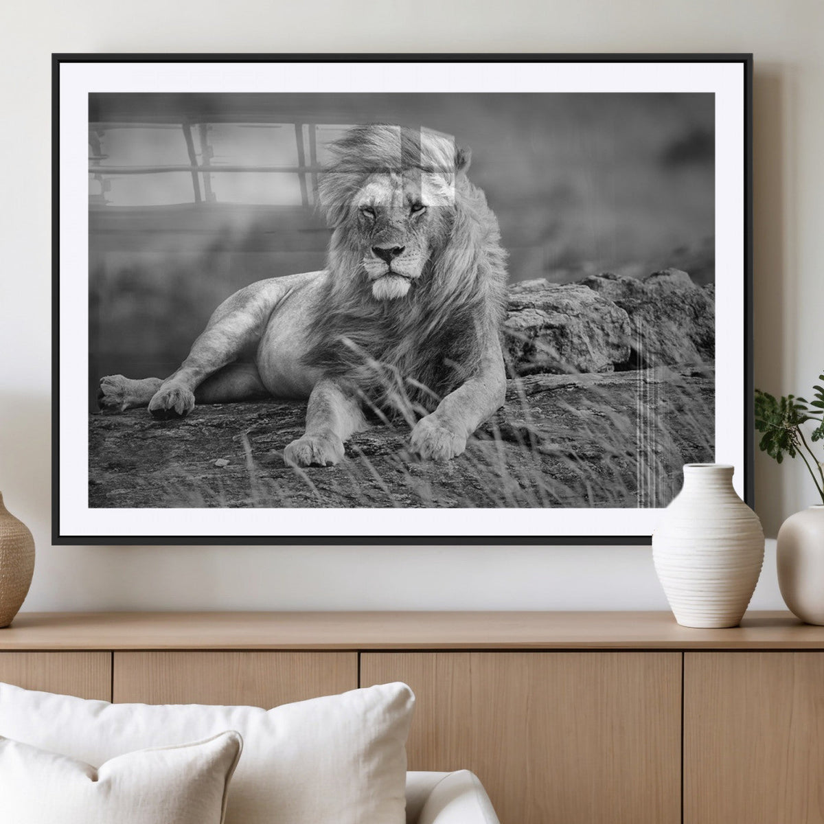 King Forest Lion Wall Art Canvas Print – Framed Majestic