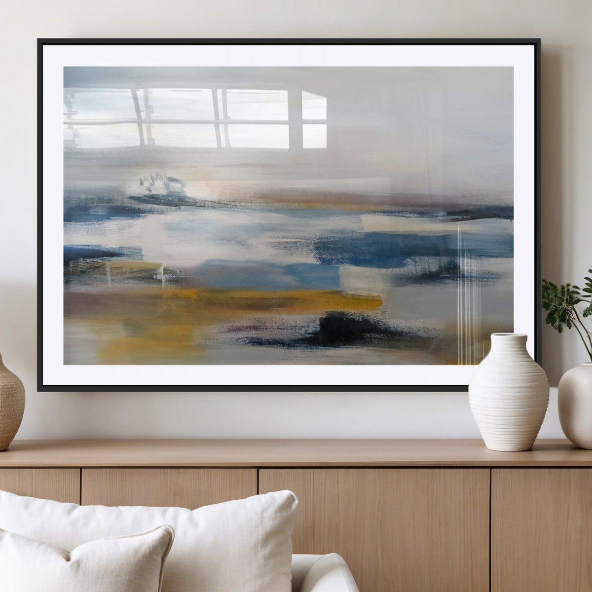 Abstract Landscape Wall Art Canvas | 3 Panel Modern Blue,
