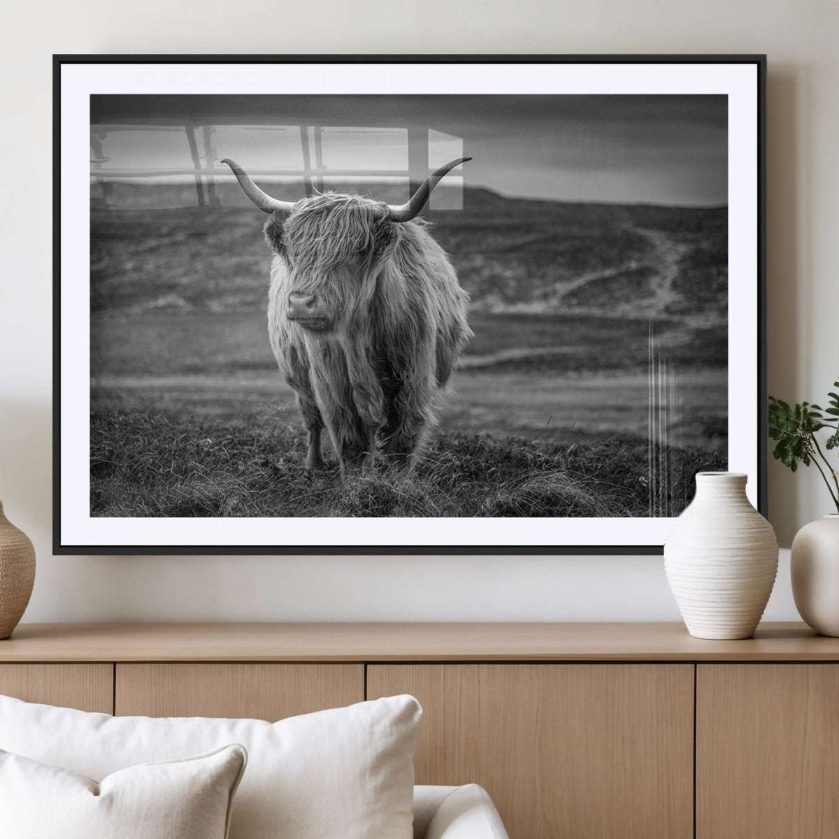 Fluffy Cattle Wall Art Print, Highland Cow Canvas, Framed