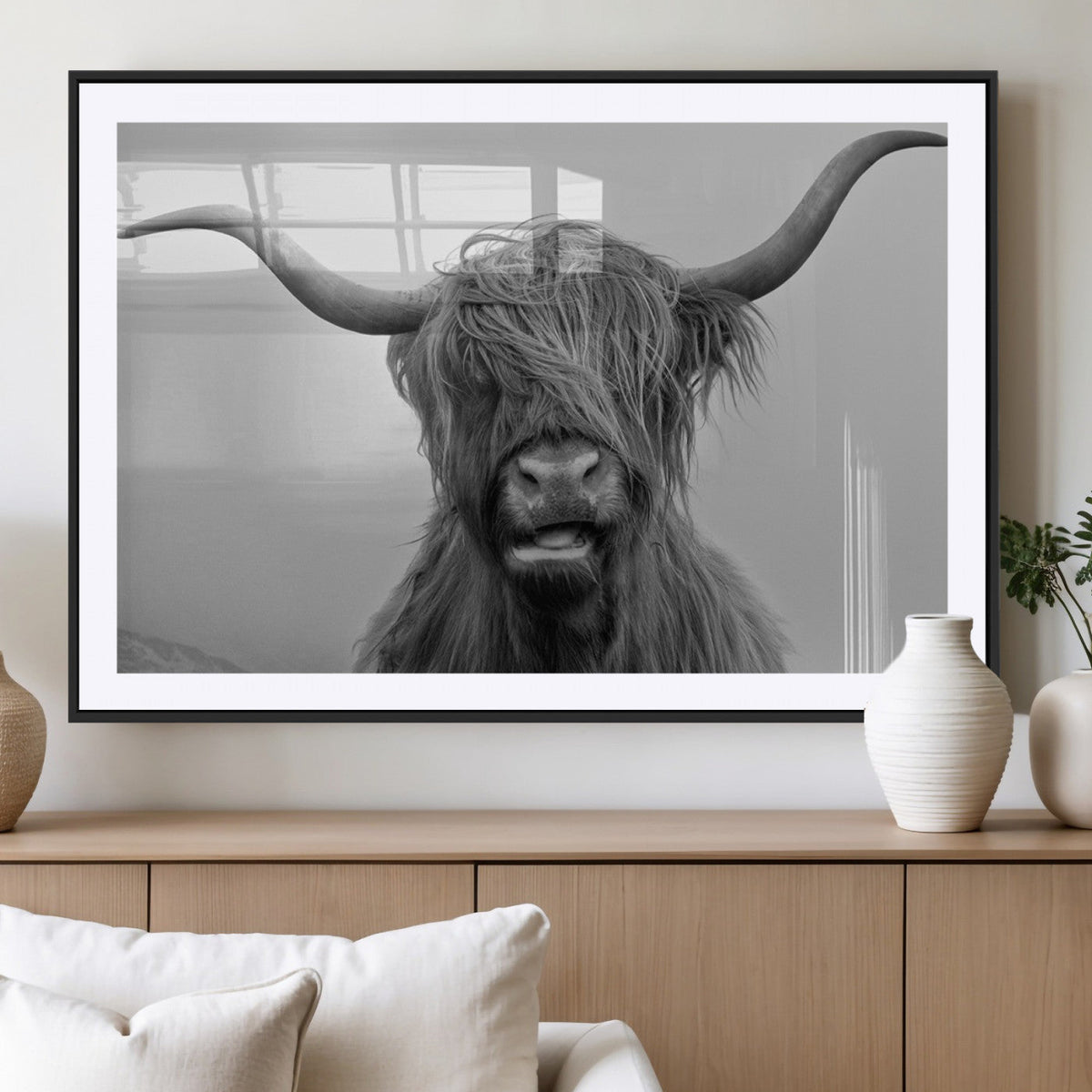 Texas Cow Wall Art Canvas, Texas Longhorn Cattle Canvas