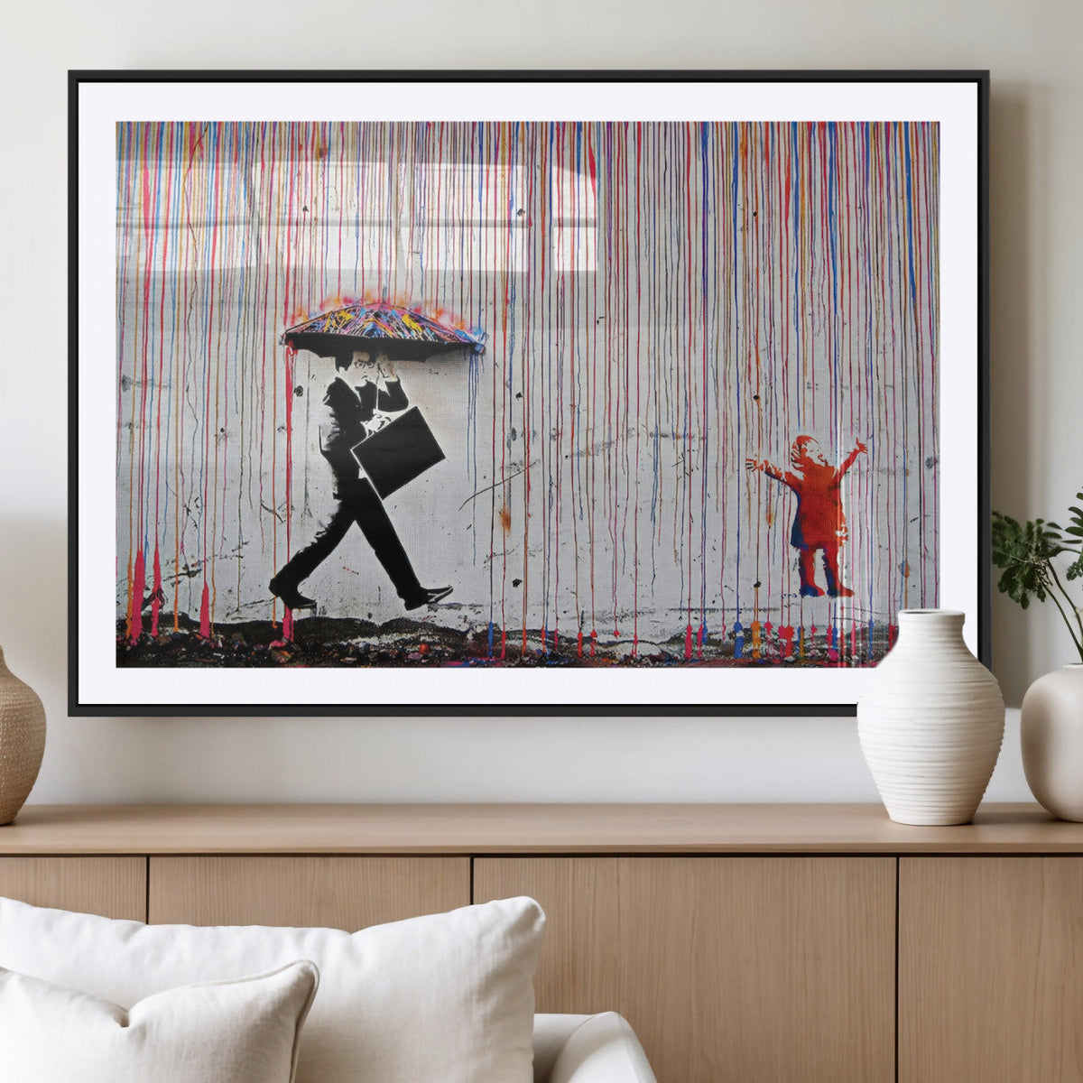 Banksy Wall Art Canvas Print, Framed Graffiti Art Picture