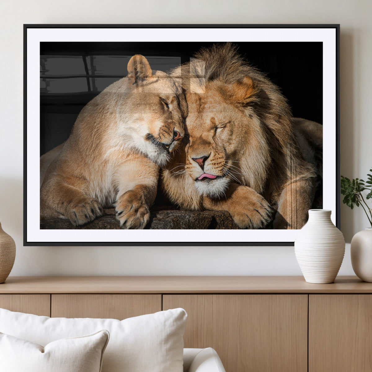 Lion and Lioness Wall Art Canvas Print – Framed African