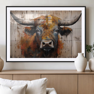 Abstract Bull Highland Cow Canvas Wall Art Print – Vibrant