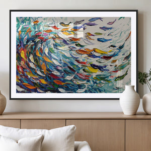 Modern Abstract Fish Shoal Wall Art Canvas Print, Colorful