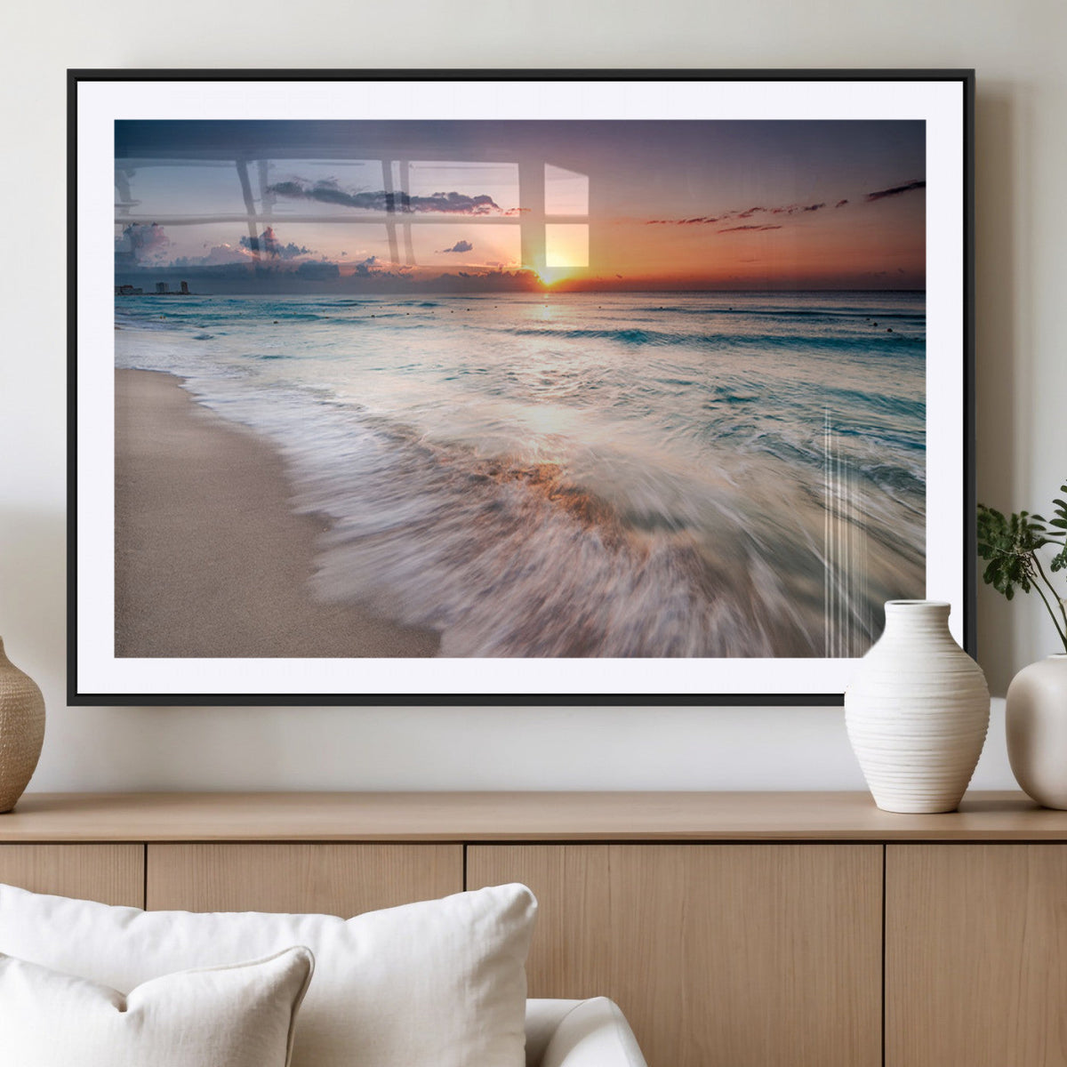 Sunset Beach Wall Art – Soothing Coastal Landscape, Ready to