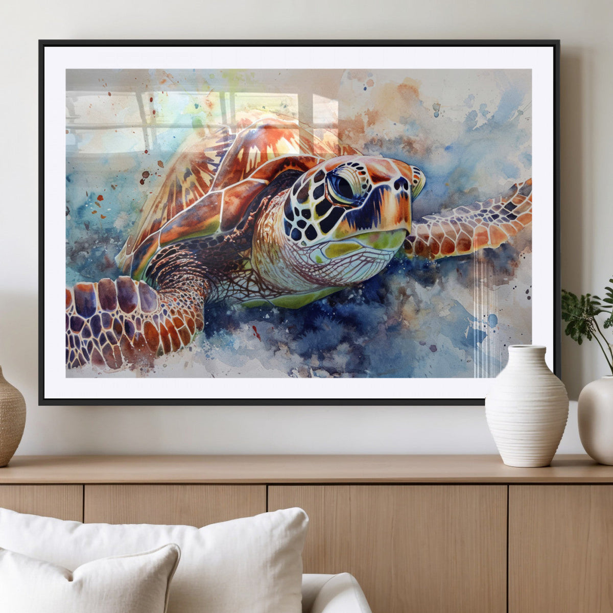 Watercolor Sea Turtle Wall Art Canvas Print - Vibrant Ocean