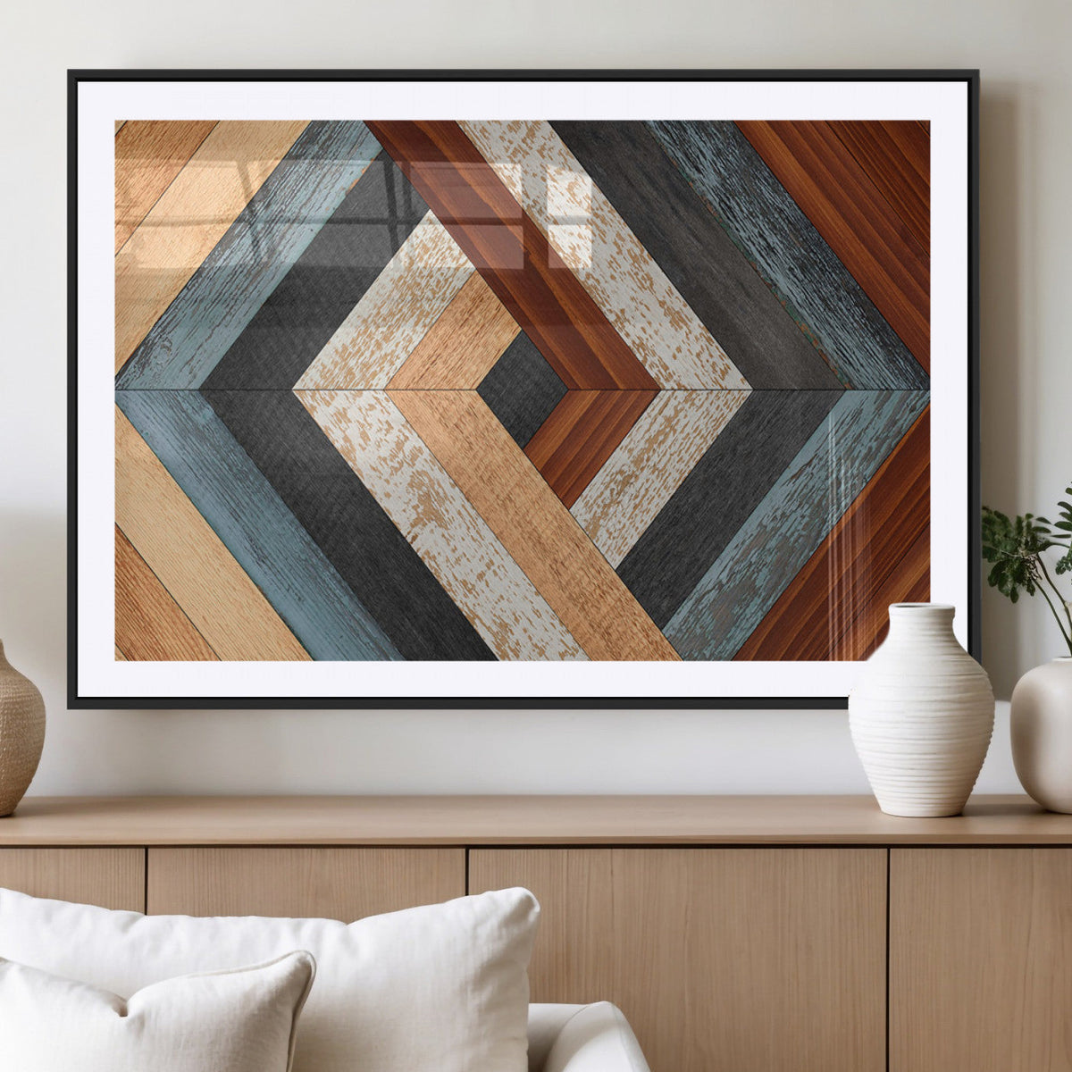 Geometric Wood Art Wall Decor Canvas Print, Rustic Wooden