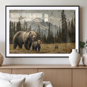 Rustic Grizzly 399 Bear Family Wall Art Canvas Print