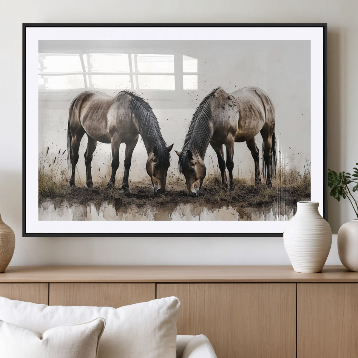 Chines Ink Style Horses Wall Art Canvas Print