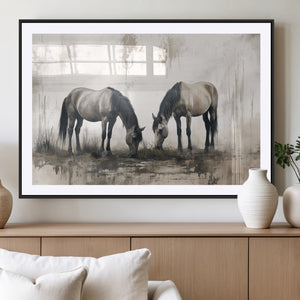 Chines Ink Style Vintage Horses Wall Art Canvas Print for
