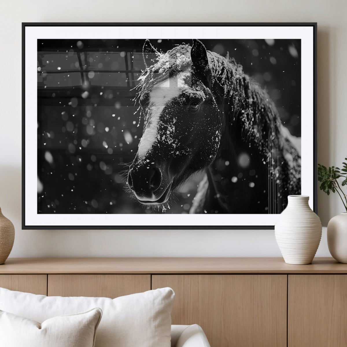 Winter Horse Wall Art | Black and White Horse Print | Ready