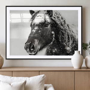 Framed Black and White Horse Wall Art | Ready to Hang and
