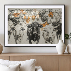 Texas Longhorn Wall Art Canvas Print – Herd Abstract Cow