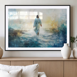 Watercolor Jesus Walking on Water Canvas Print, Christian