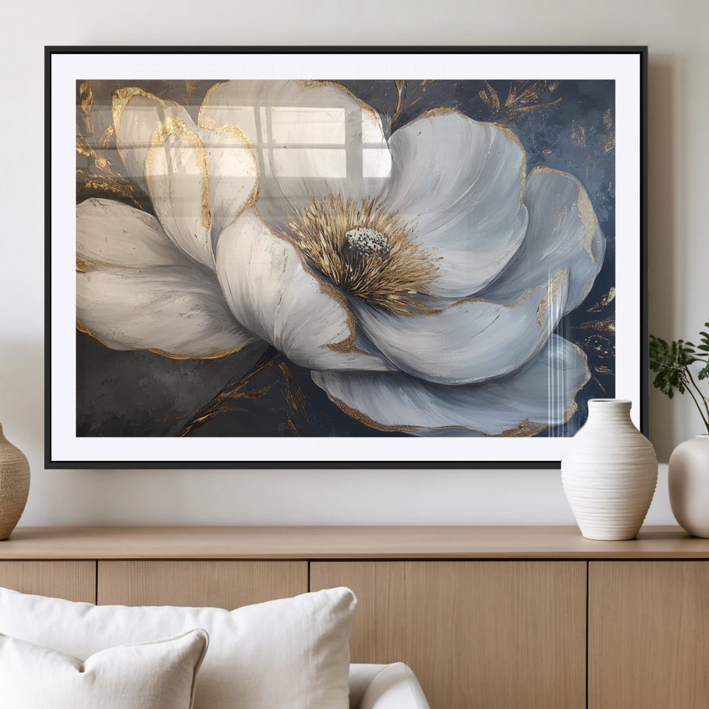 White Magnolia Flower Wall Art Canvas Print | Abstract
