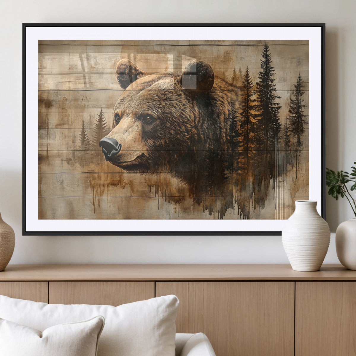 Rustic Grizzly Bear Wall Art, Abstract Grizzly 399 Bear Wall