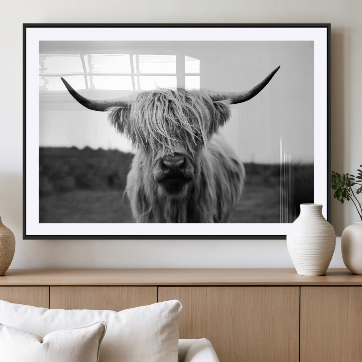 Highland Cow Wall Art | Black and White Farmhouse Decor |